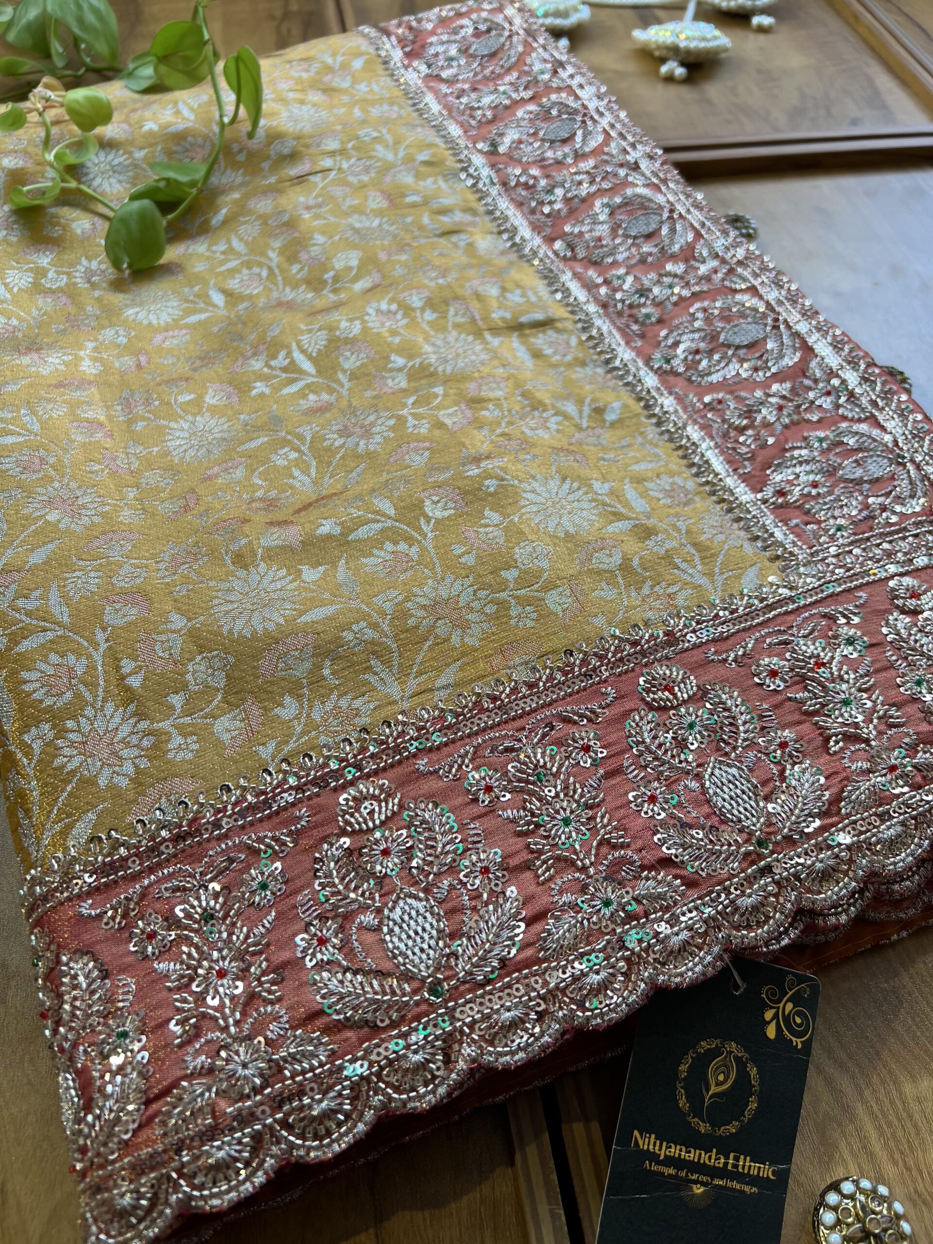 Mango Orange Handloom Silk Saree with Heavy Embroidery Border - Image 2