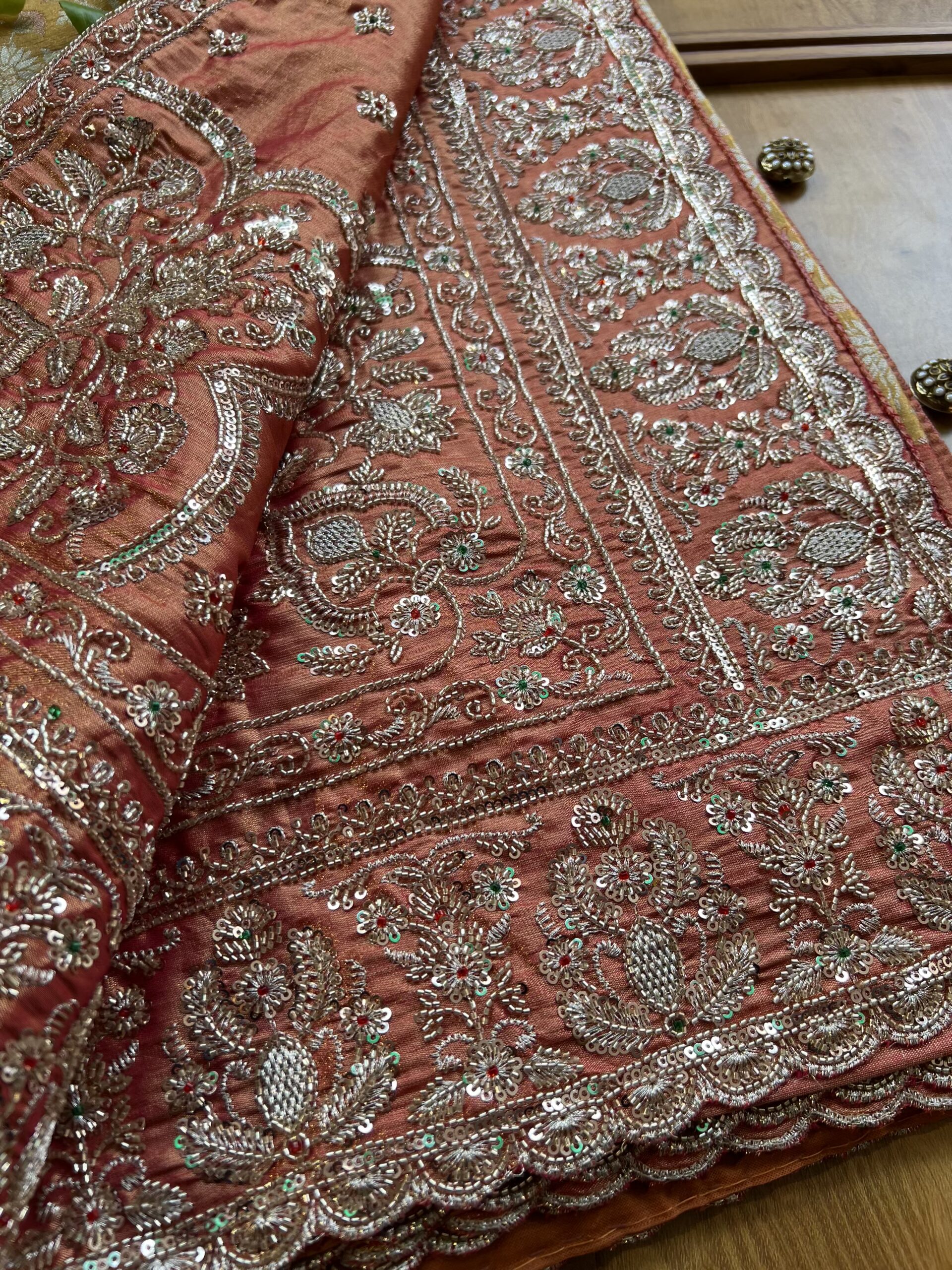 Mango Orange Handloom Silk Saree with Heavy Embroidery Border - Image 4