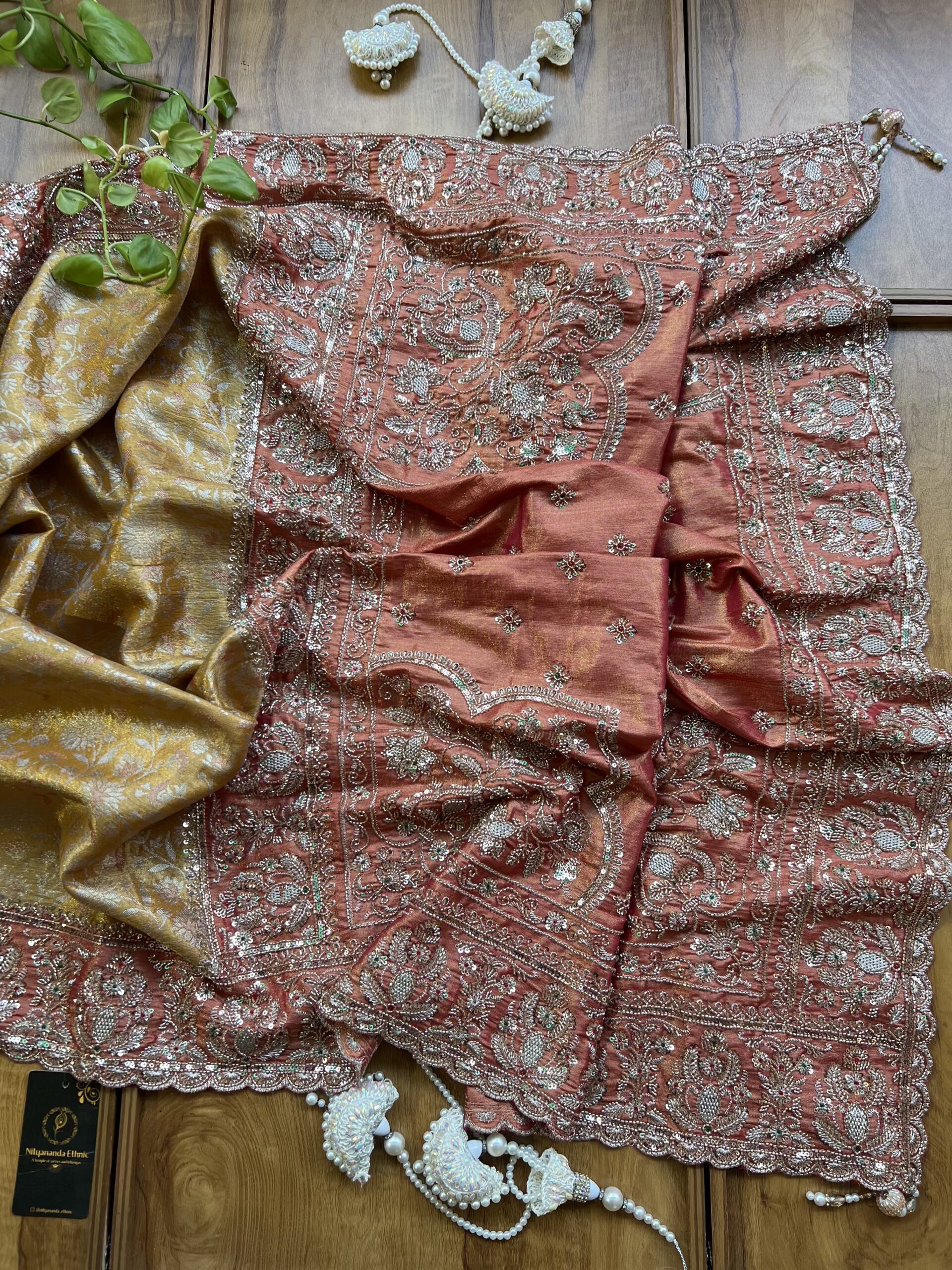 Mango Orange Handloom Silk Saree with Heavy Embroidery Border - Image 5