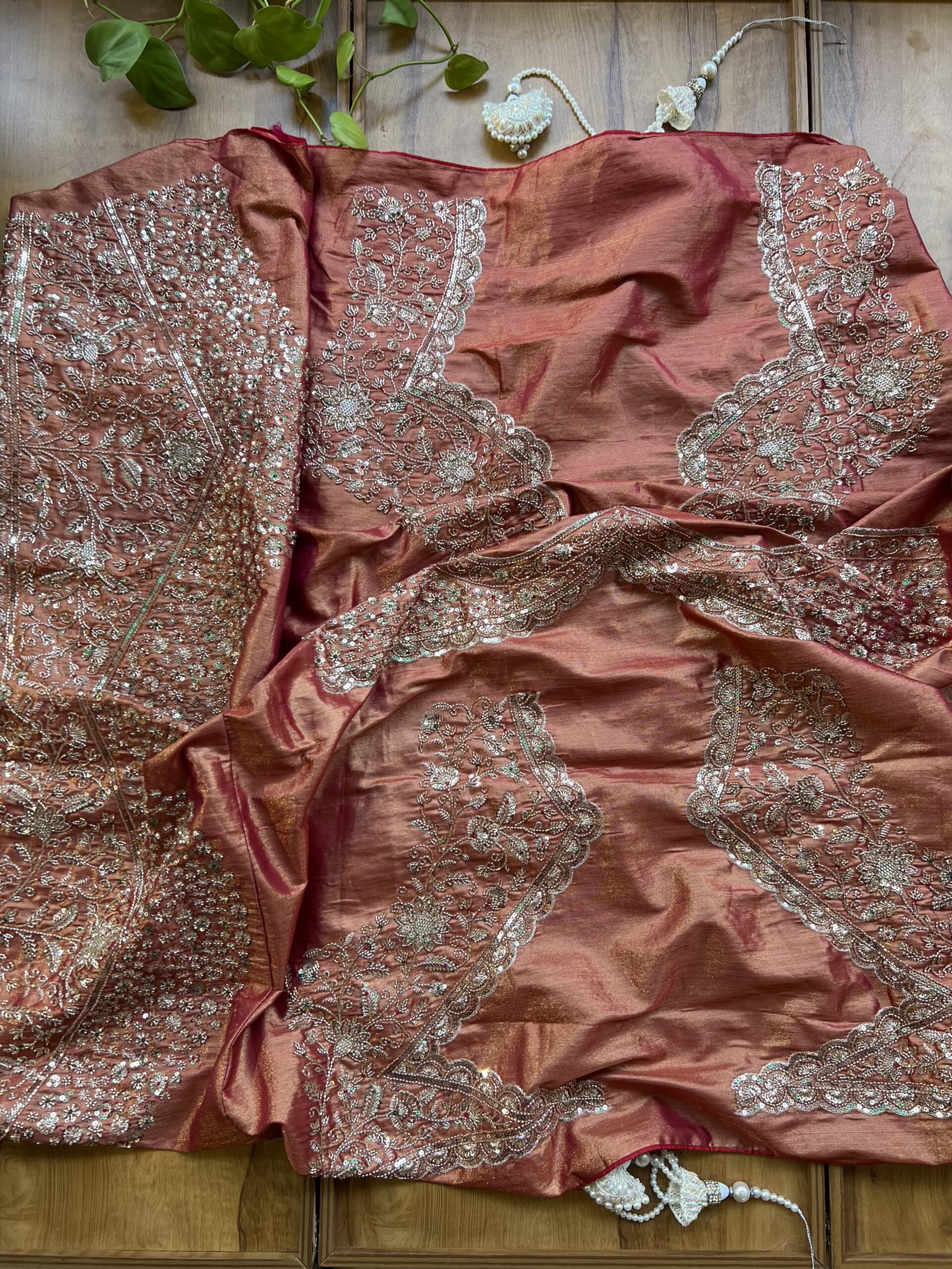Mango Orange Handloom Silk Saree with Heavy Embroidery Border - Image 6