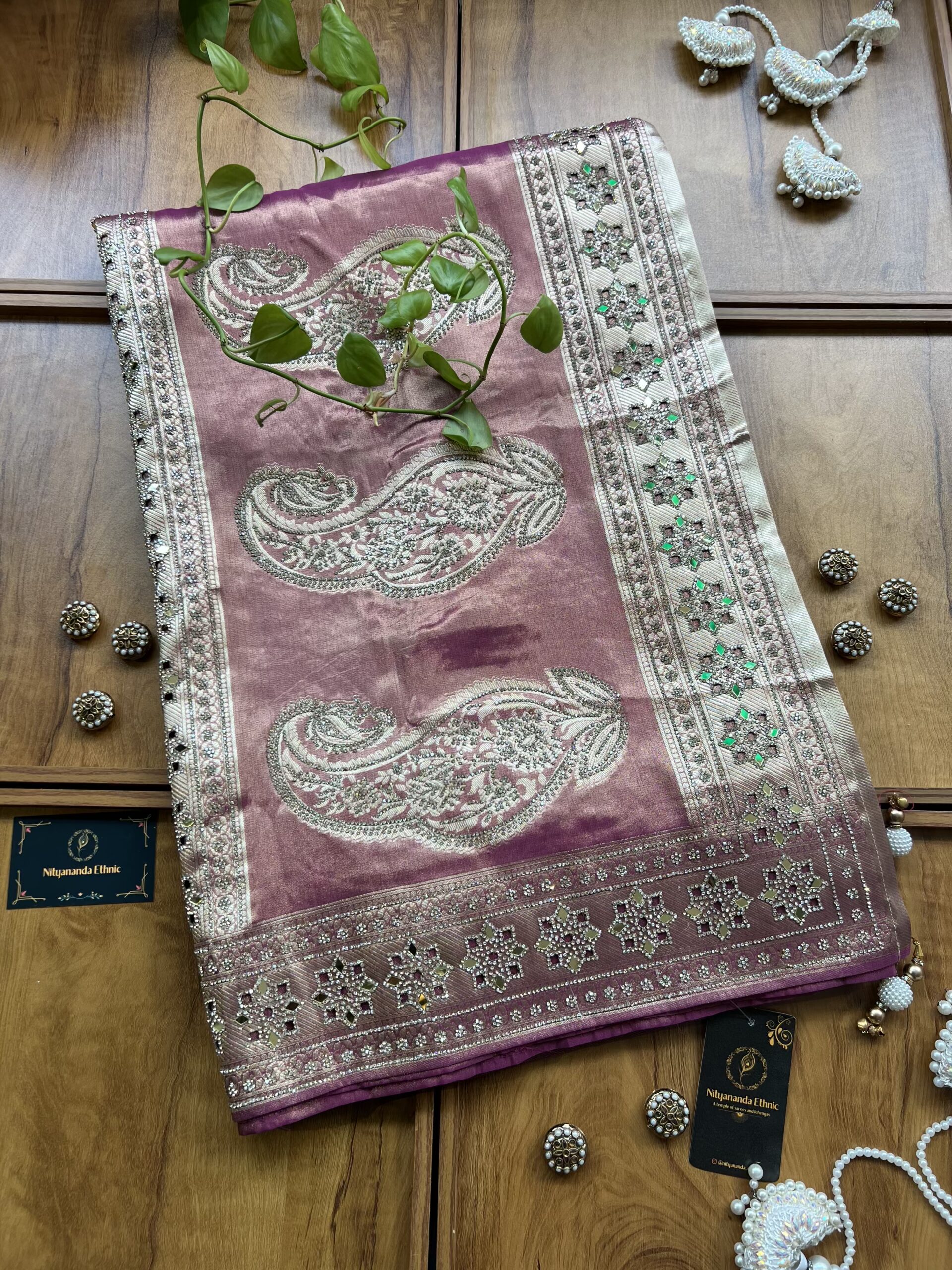 Tulipwood Woven Silk Leheriya Saree with Mirror Border & Petal Cutwork - Image 2