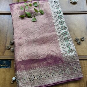 Tulipwood Woven Silk Leheriya Saree with Mirror Border & Petal Cutwork
