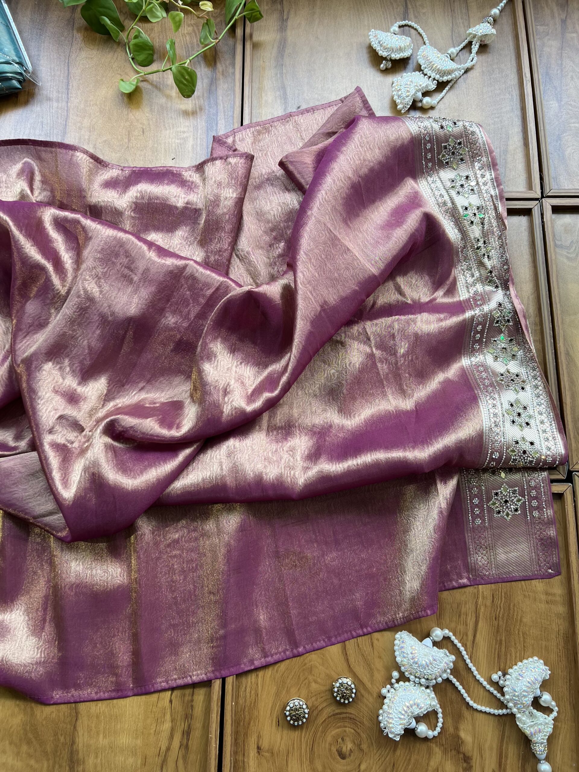Tulipwood Woven Silk Leheriya Saree with Mirror Border & Petal Cutwork - Image 6