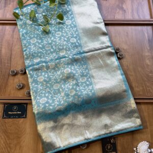 Ocean Blue Silk Motifs Artwork Woven Saree