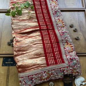 Red Gajji Silk Bandhani Work Saree with Elephant Border