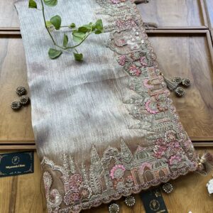 Copper Gold Ombre Self Cosmos Silk Saree with 3D Bagh Landscape Artwork