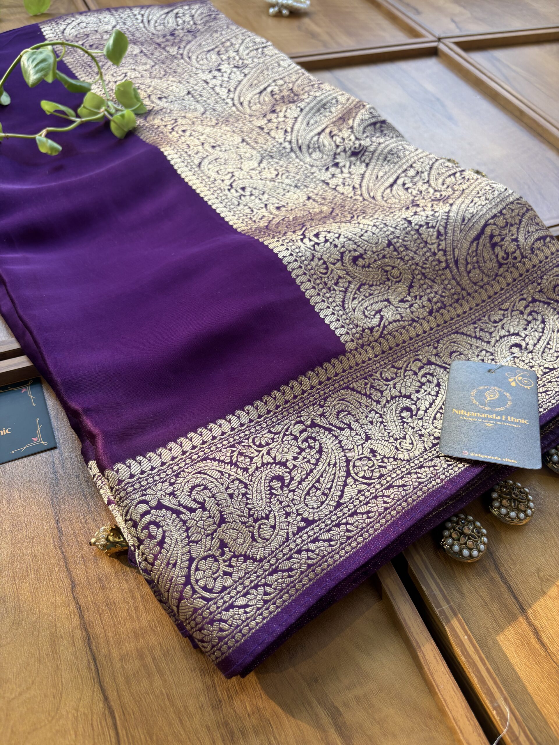 Purple Gajji Silk Heavy Aanchal Saree with Heavy Dupatta - Image 3