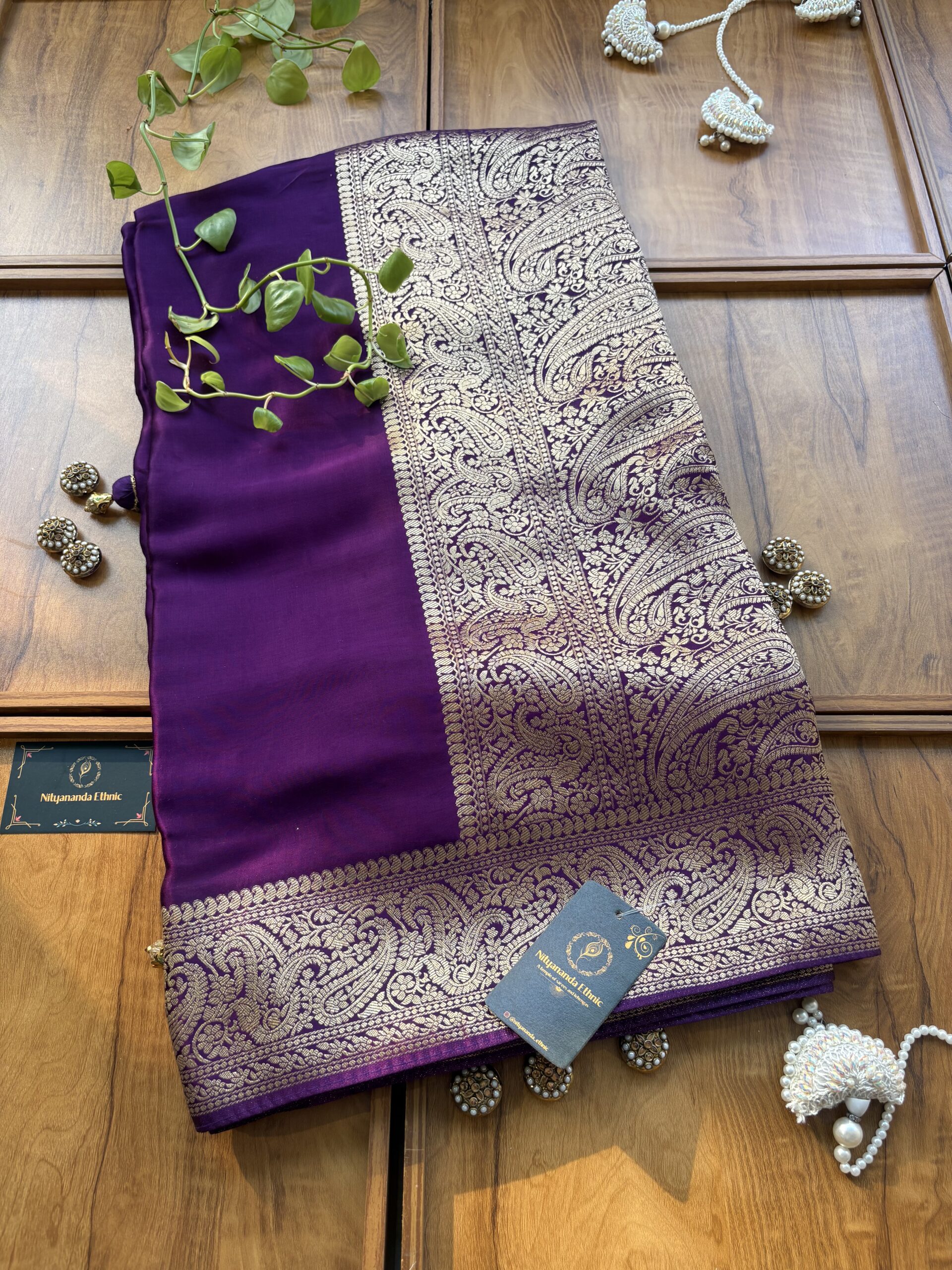 Purple Gajji Silk Heavy Aanchal Saree with Heavy Dupatta - Image 2