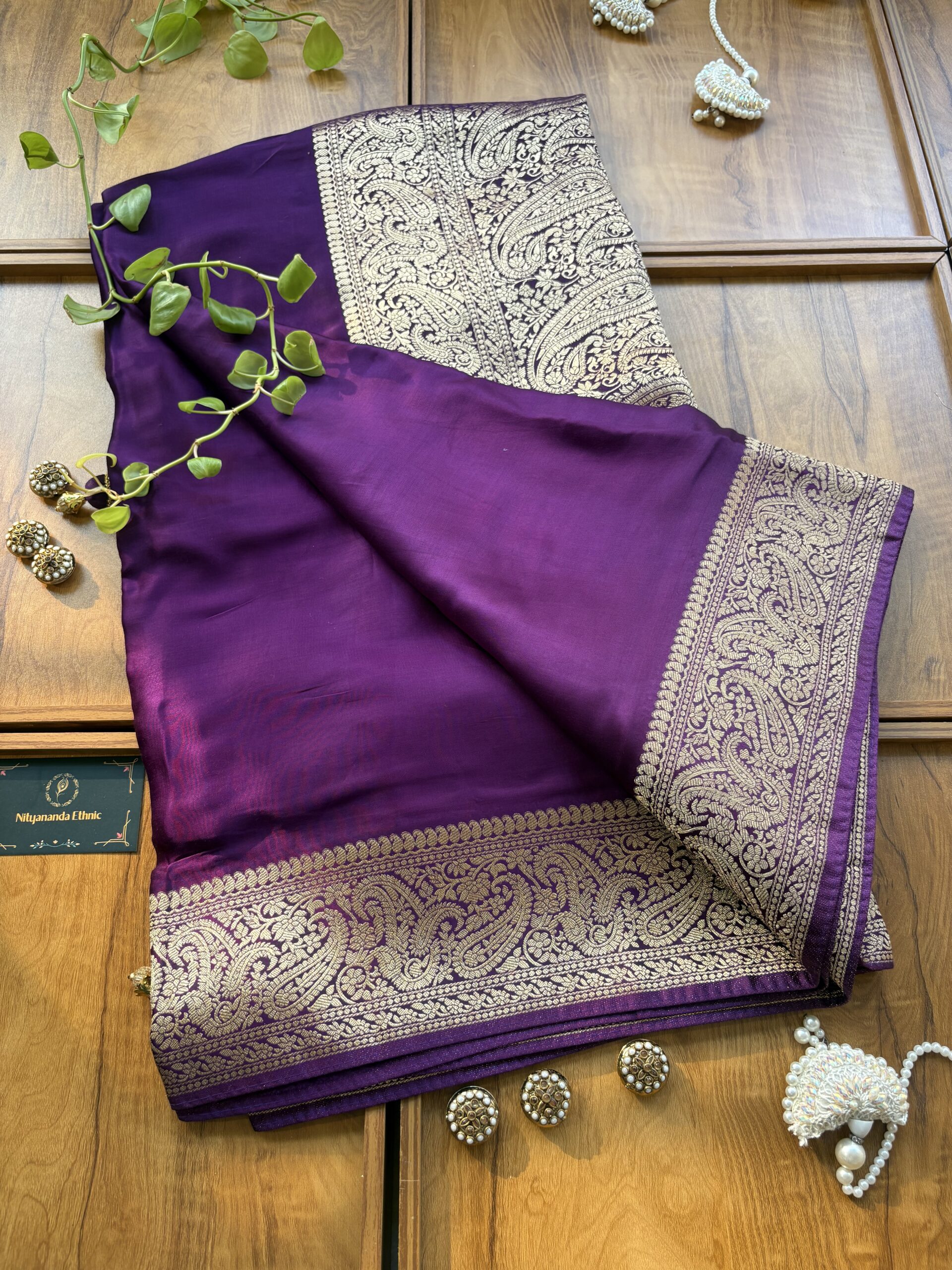 Purple Gajji Silk Heavy Aanchal Saree with Heavy Dupatta - Image 4