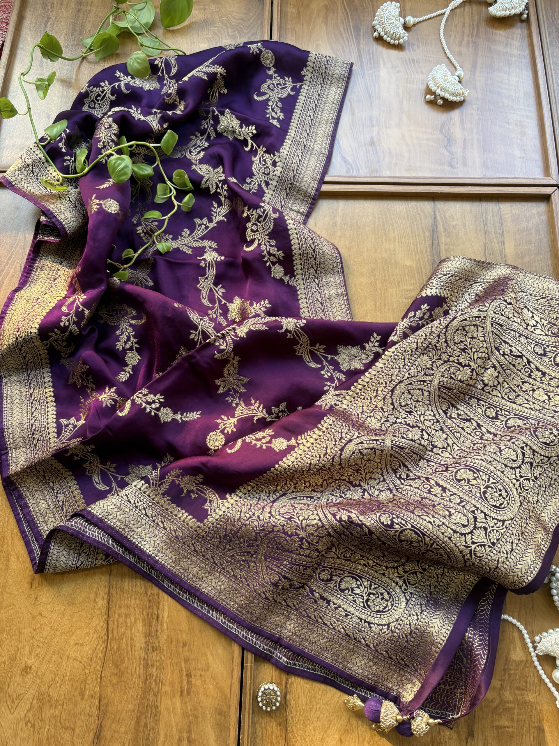 Purple Gajji Silk Heavy Aanchal Saree with Heavy Dupatta - Image 6