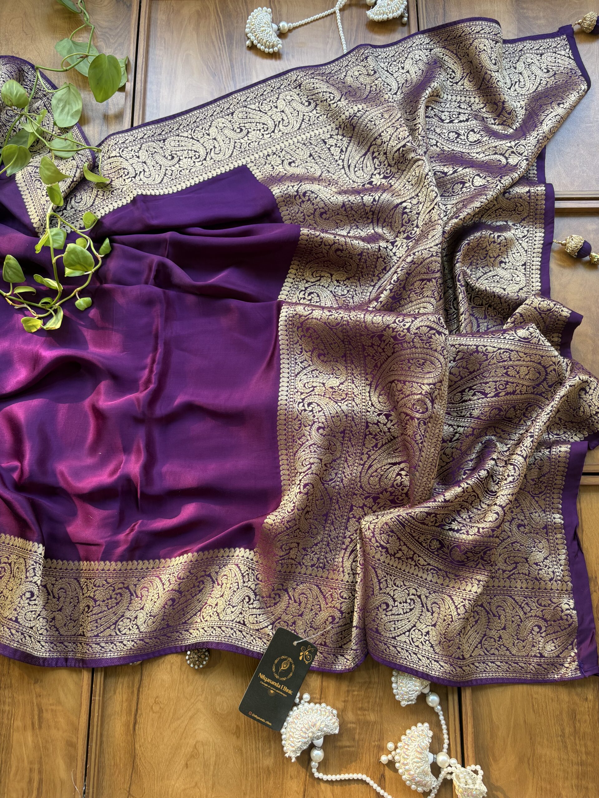Purple Gajji Silk Heavy Aanchal Saree with Heavy Dupatta - Image 5