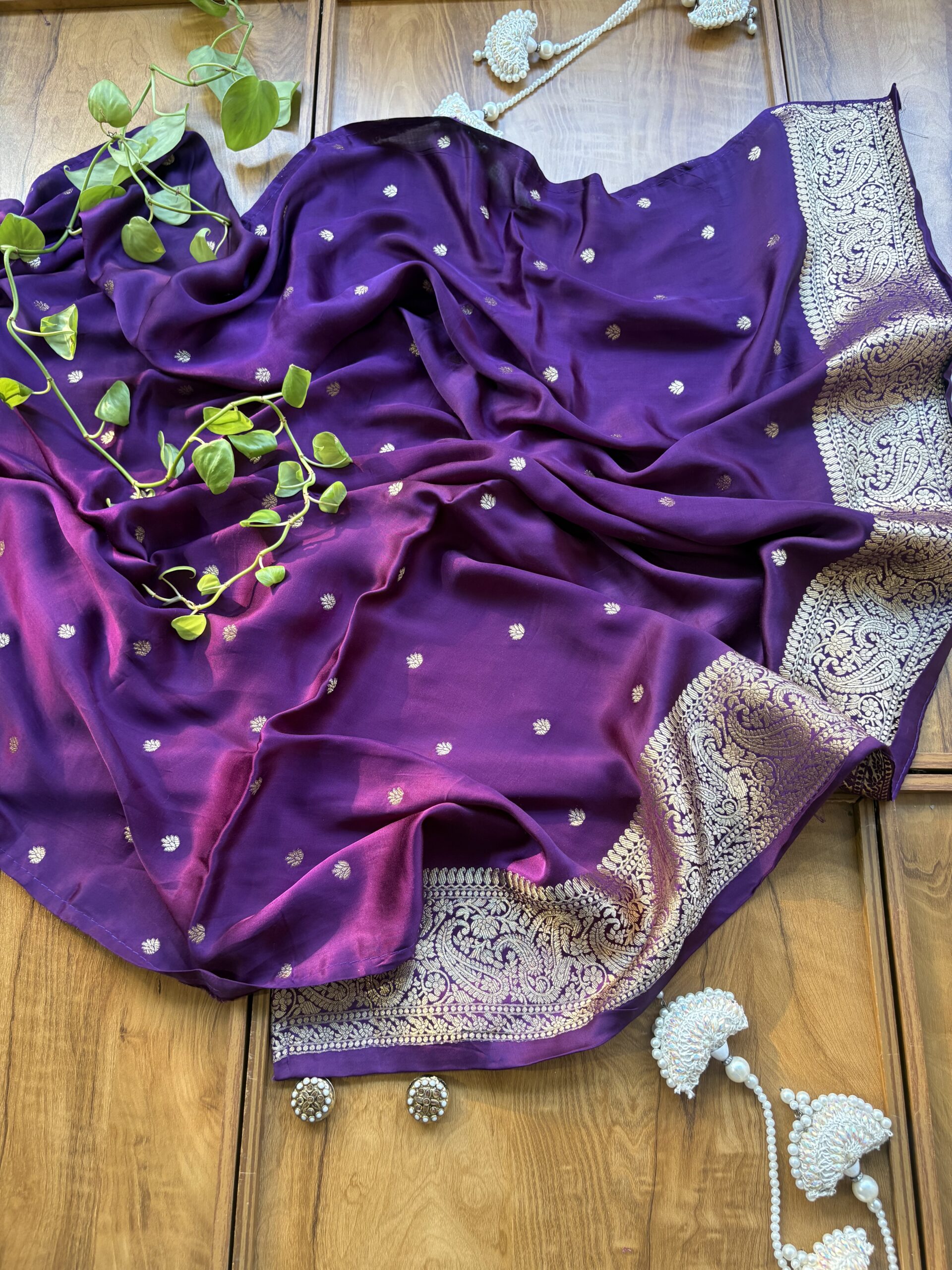 Purple Gajji Silk Heavy Aanchal Saree with Heavy Dupatta - Image 7