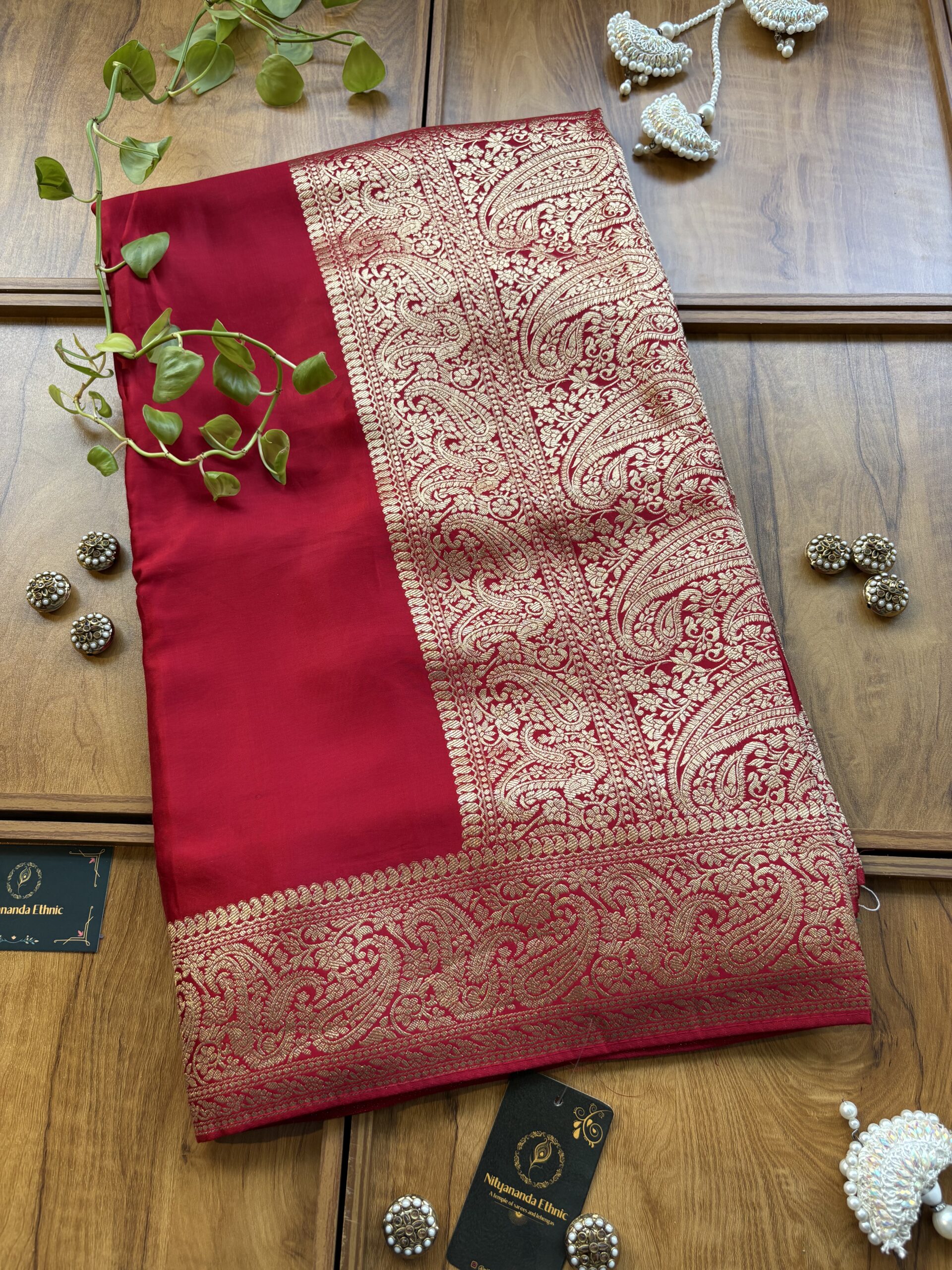Red Gajji Silk Heavy Aanchal Saree with Heavy Dupatta - Image 2