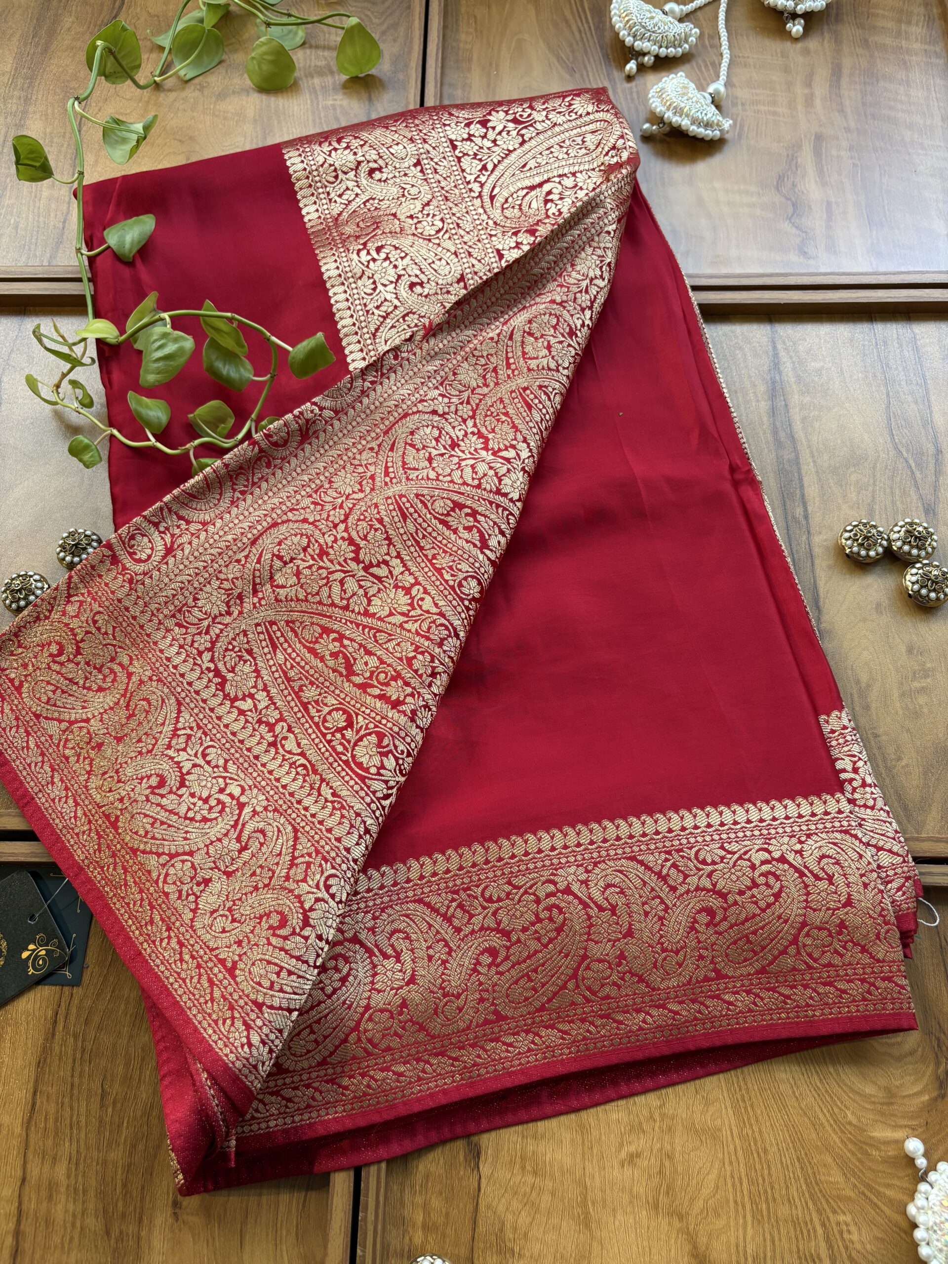 Red Gajji Silk Heavy Aanchal Saree with Heavy Dupatta - Image 4