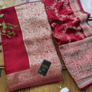 Red Gajji Silk Heavy Aanchal Saree with Heavy Dupatta