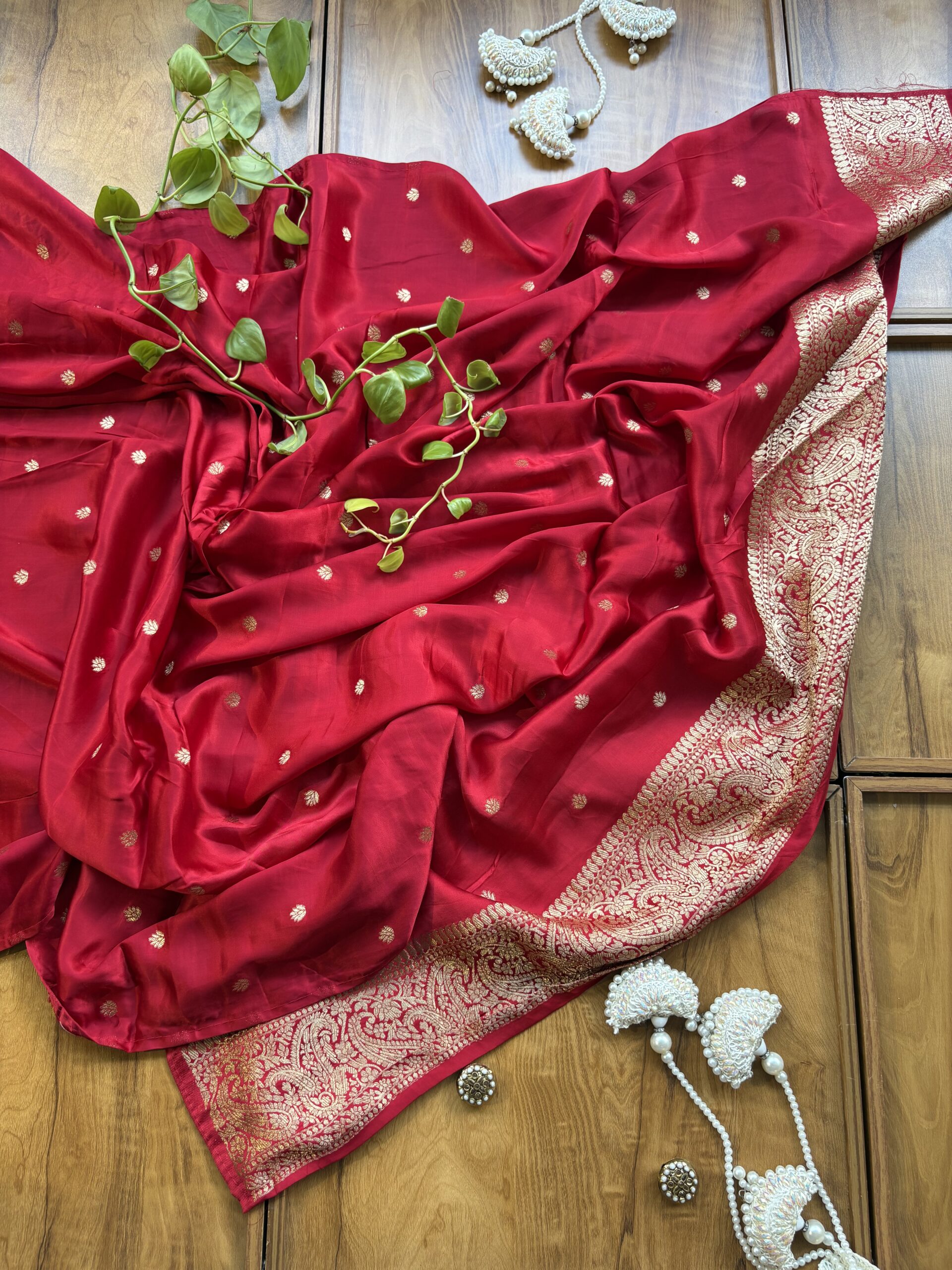 Red Gajji Silk Heavy Aanchal Saree with Heavy Dupatta - Image 7