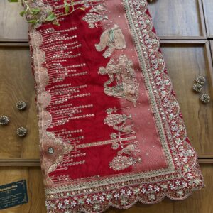 Red HO Silk Khaddi & Hand Embroidered Vivah Saree with Heavy Border