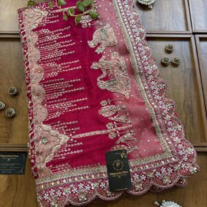 Magenta HO Silk Khaddi & Hand Embroidered Vivah Saree with Heavy Border