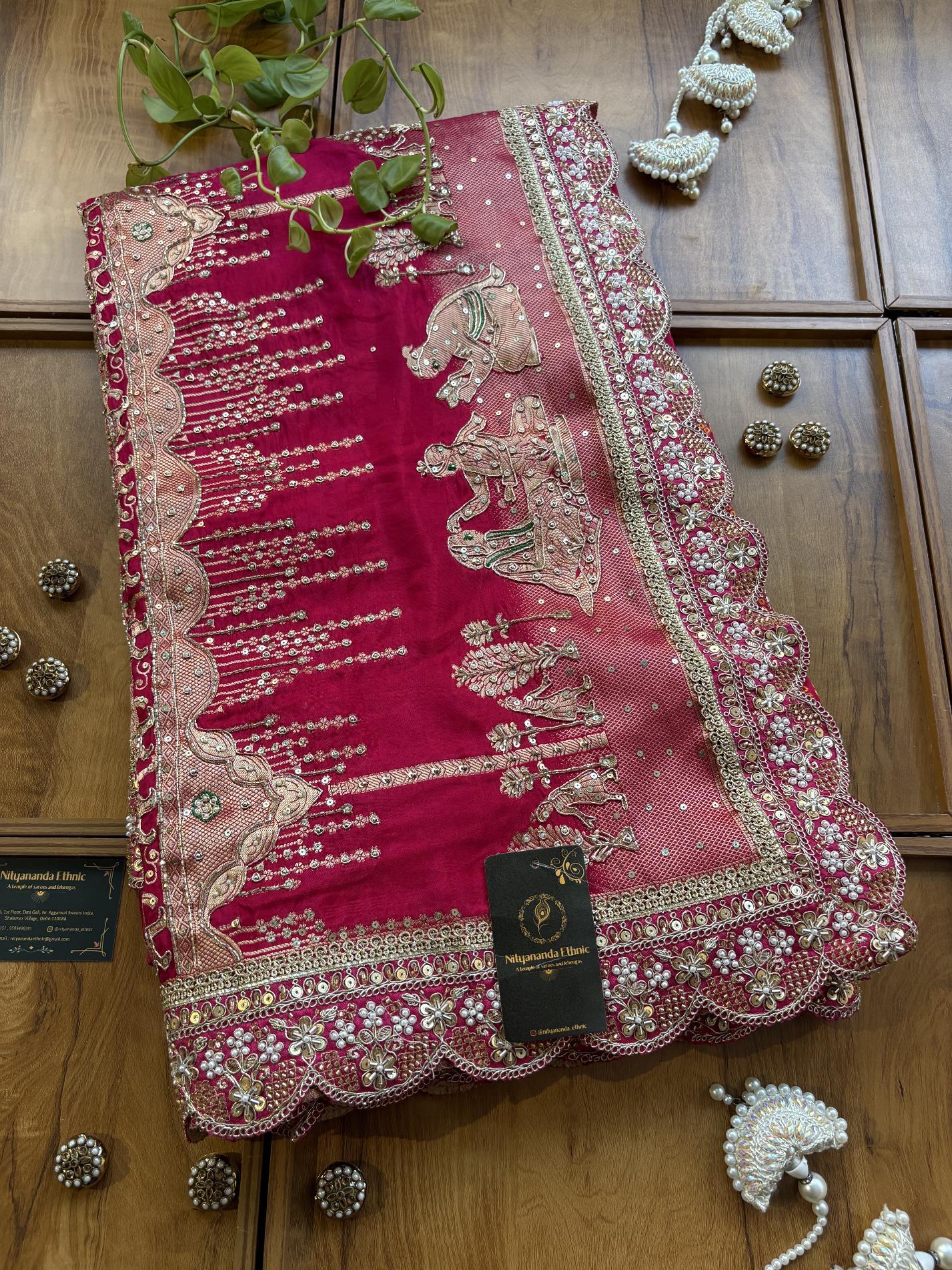 Magenta HO Silk Khaddi & Hand Embroidered Vivah Saree with Heavy Border