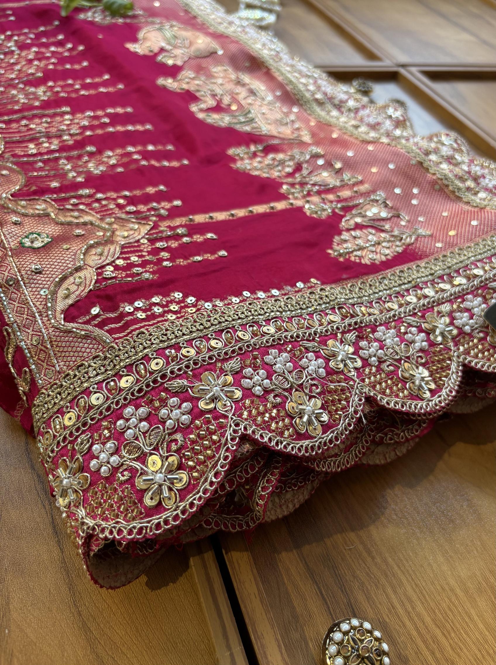 Magenta HO Silk Khaddi & Hand Embroidered Vivah Saree with Heavy Border - Image 2