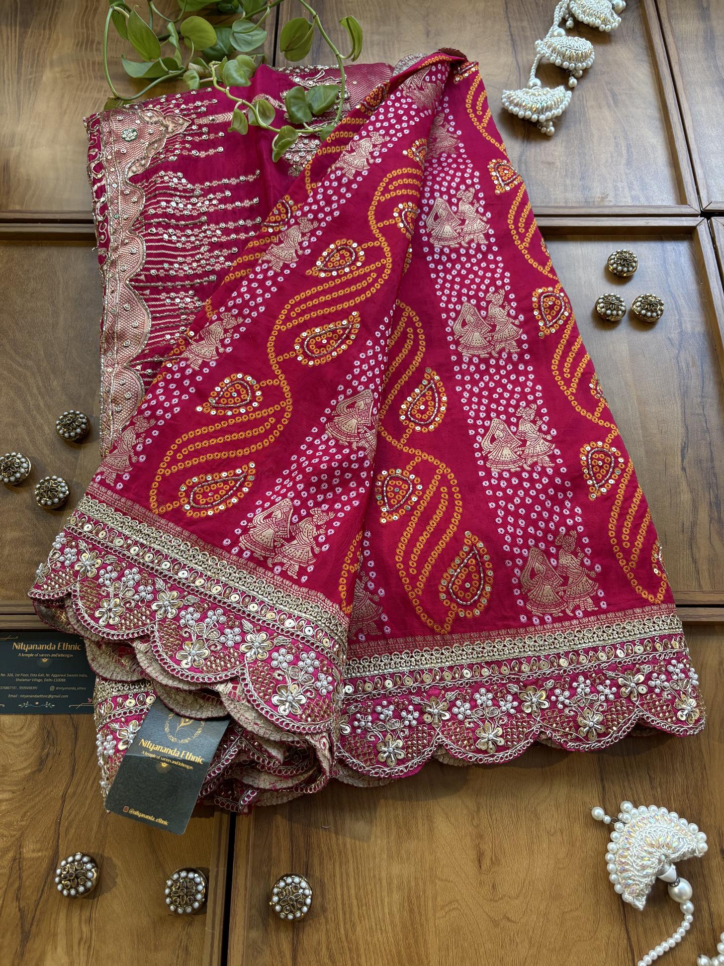 Magenta HO Silk Khaddi & Hand Embroidered Vivah Saree with Heavy Border - Image 3