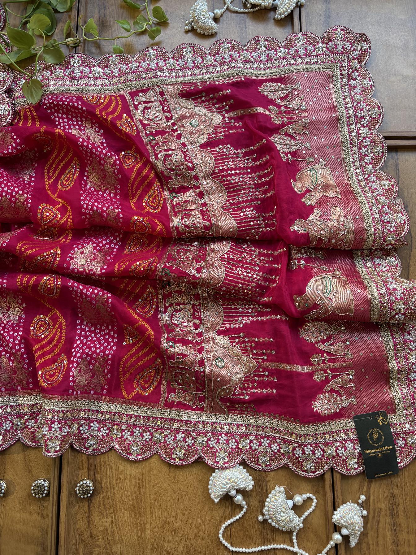 Magenta HO Silk Khaddi & Hand Embroidered Vivah Saree with Heavy Border - Image 4
