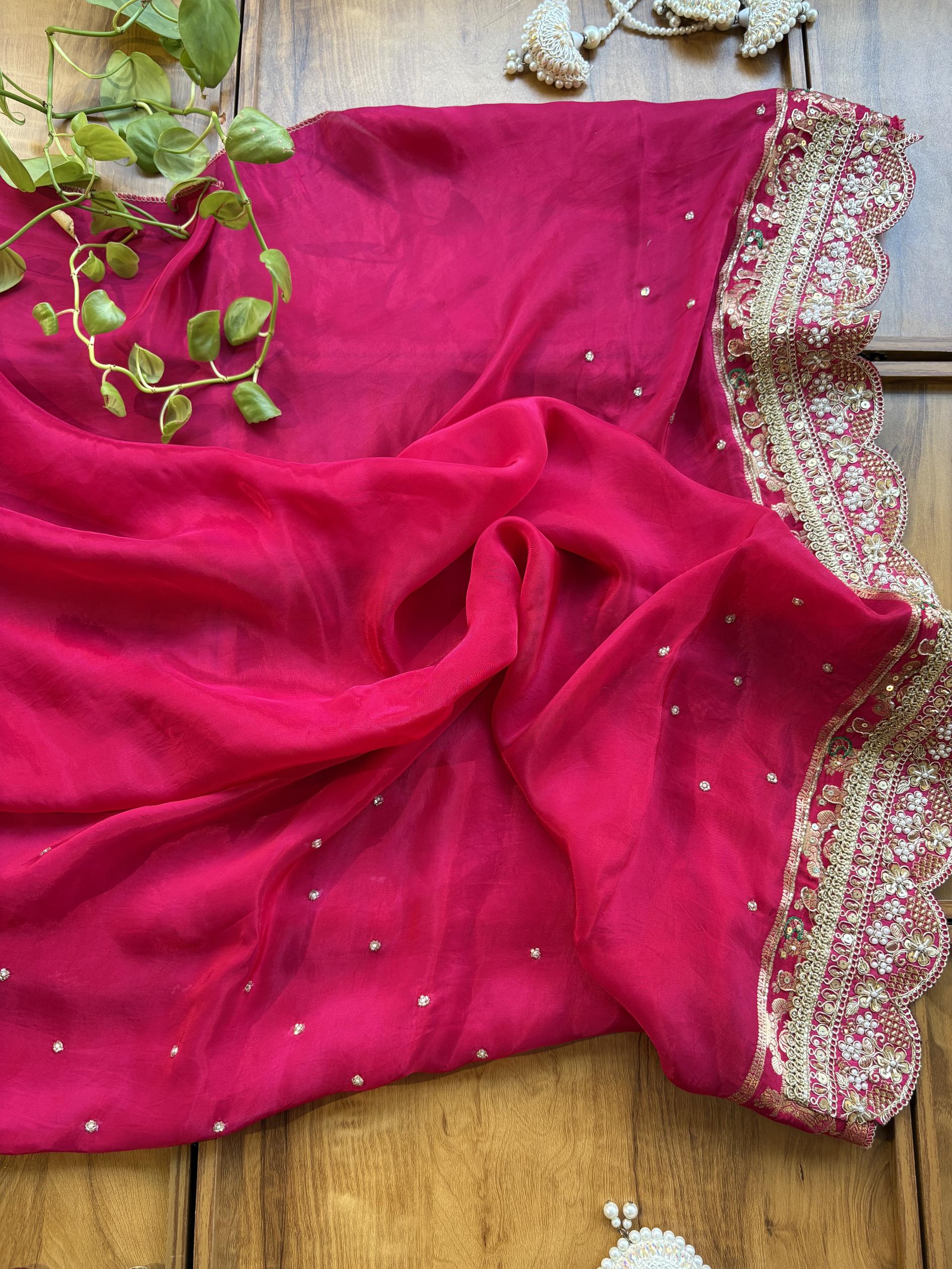 Magenta HO Silk Khaddi & Hand Embroidered Vivah Saree with Heavy Border - Image 5