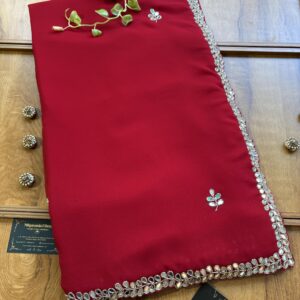 Red Georgette Handwork Mirror Border Saree