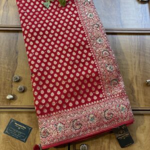 Red Khaddi Georgette Heavy Aanchal Bridal Handwork Saree