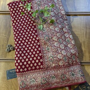 Maroon Khaddi Georgette Heavy Aanchal Bridal Handwork Saree