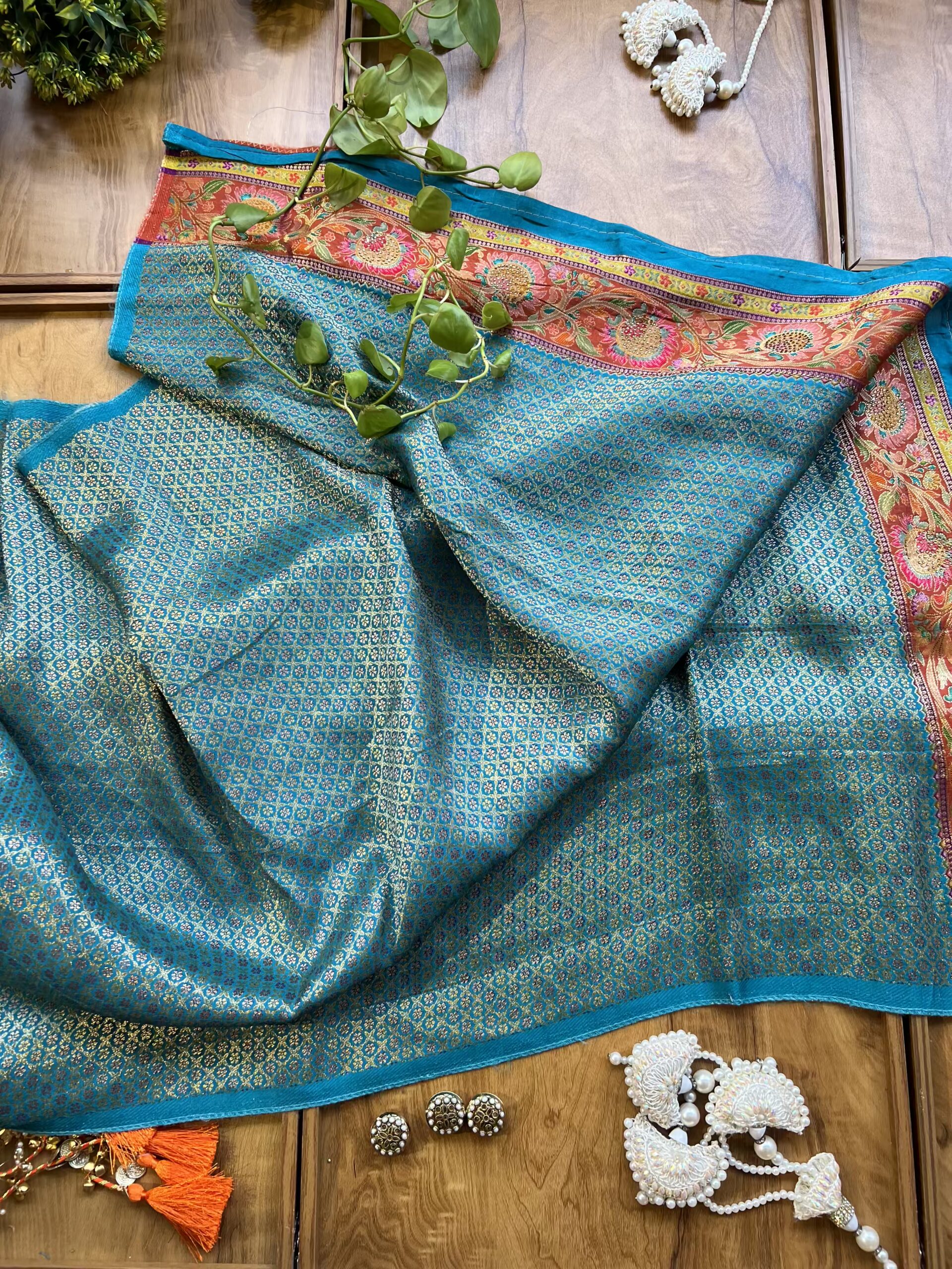 Rust Orange Maheshwari Silk Khaddi Rangkaat Saree with Stitched Blouse - Image 6