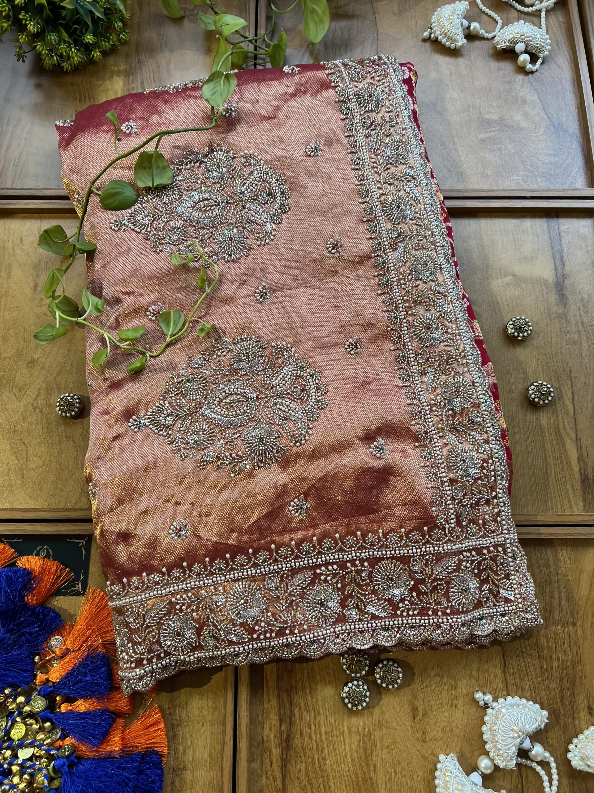 Hot Pink HO Silk Khaddi Bandhani Design Heavy Handwork Bridal Saree - Image 4