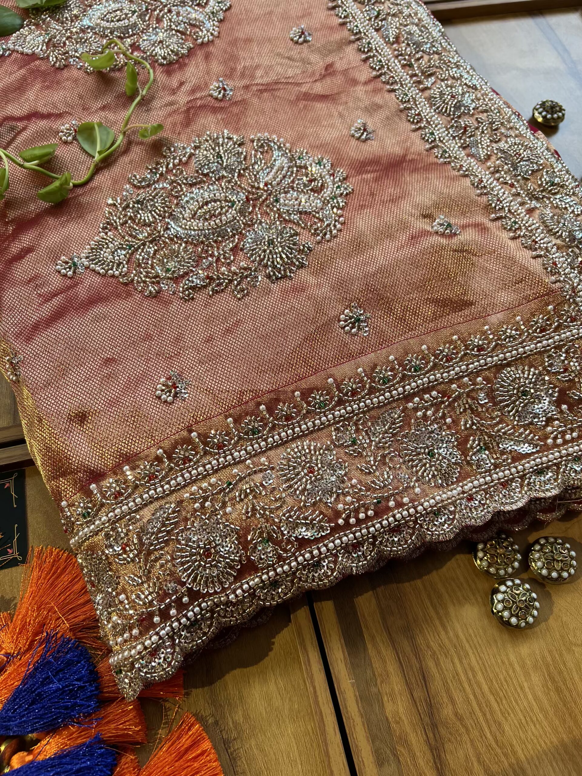 Hot Pink HO Silk Khaddi Bandhani Design Heavy Handwork Bridal Saree - Image 5