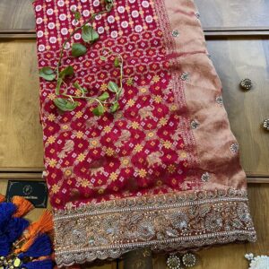Hot Pink HO Silk Khaddi Bandhani Design Heavy Handwork Bridal Saree
