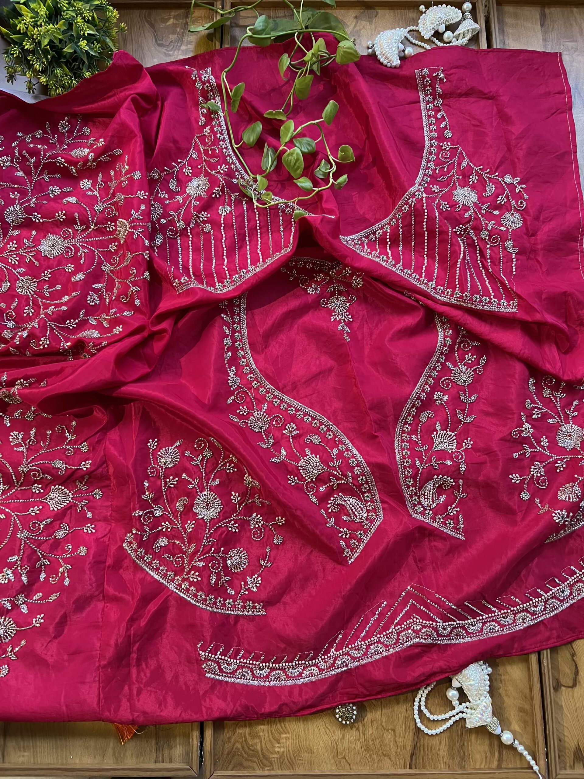 Hot Pink HO Silk Khaddi Bandhani Design Heavy Handwork Bridal Saree - Image 7
