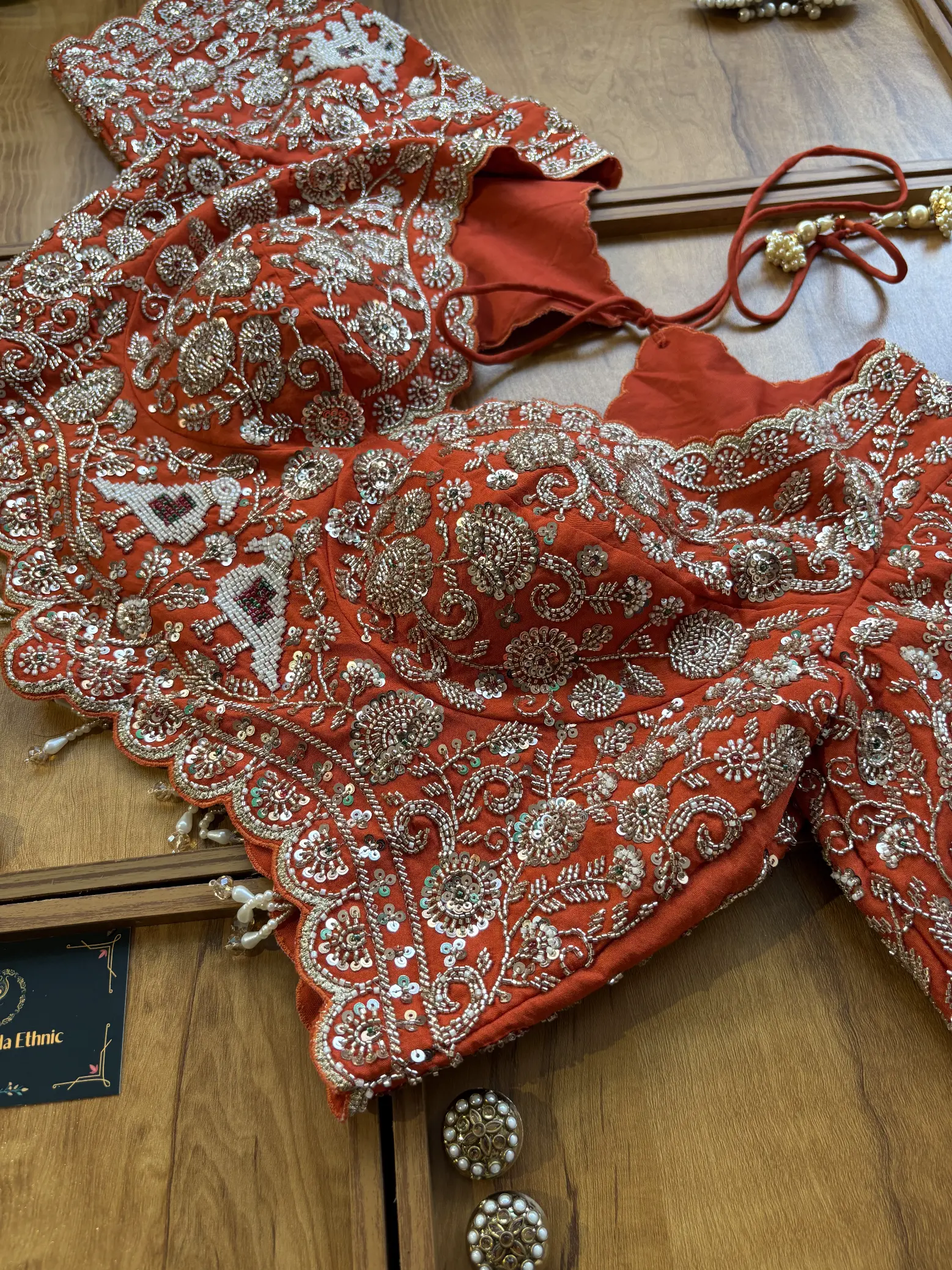 Orange Rani Ombre Georgette Khaddi Patola Hand Embroidery Saree - Image 7
