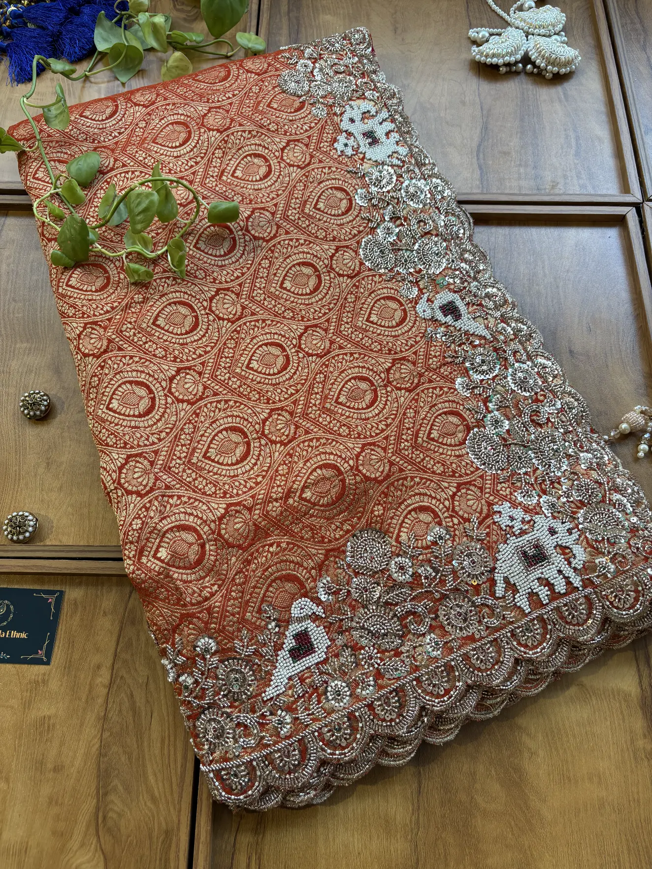 Orange Rani Ombre Georgette Khaddi Patola Hand Embroidery Saree - Image 2