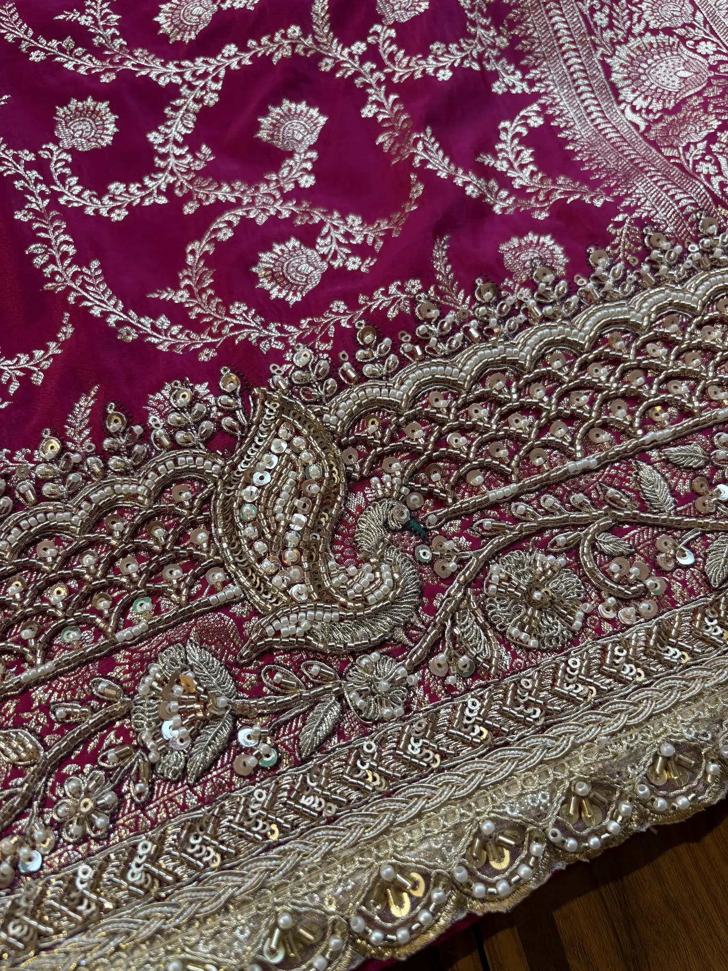 Rani Satin Maharani Heavy Royal Border Jadau Handwork Saree - Image 3