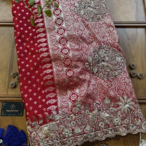Red Satin Maharani Heavy Royal Border Jadau Handwork Saree