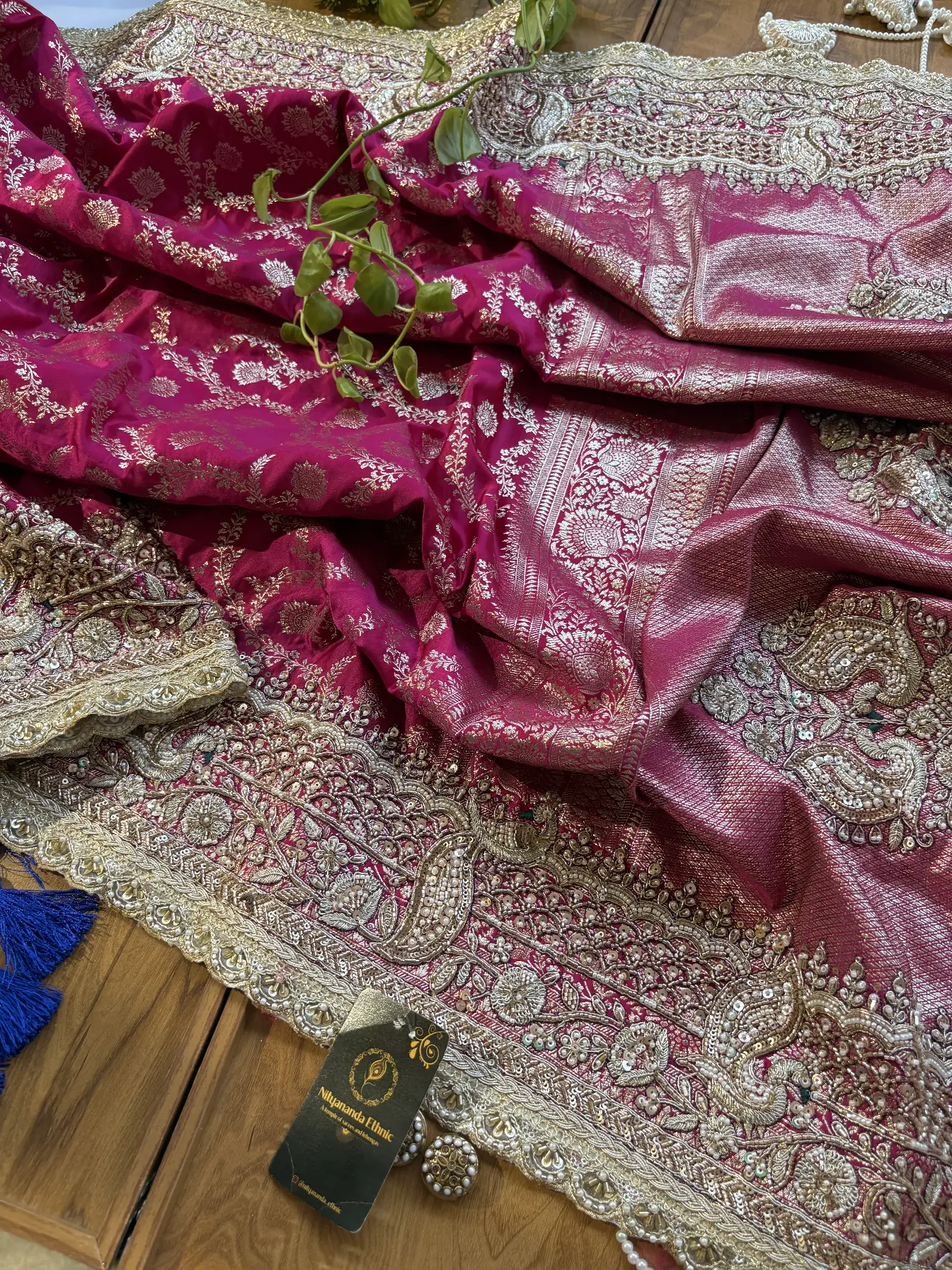 Rani Satin Maharani Heavy Royal Border Jadau Handwork Saree - Image 7