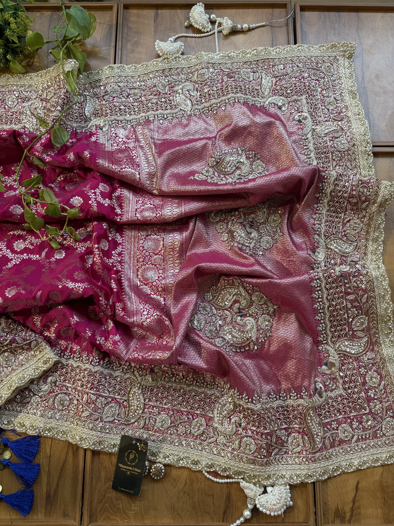 Rani Satin Maharani Heavy Royal Border Jadau Handwork Saree - Image 6