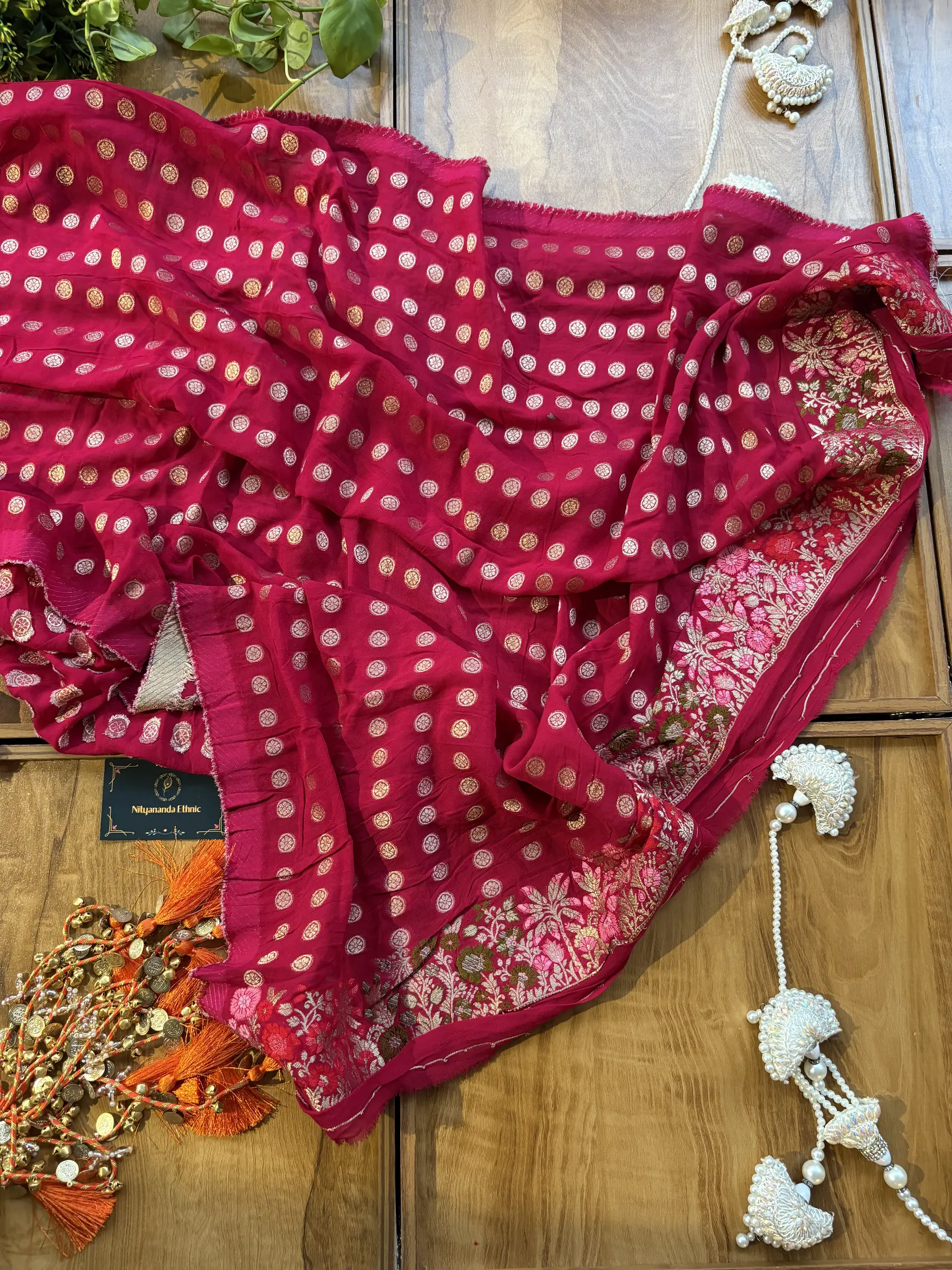 Rani Khaddi Georgette Heavy Motifs Handwork Border Saree - Image 5