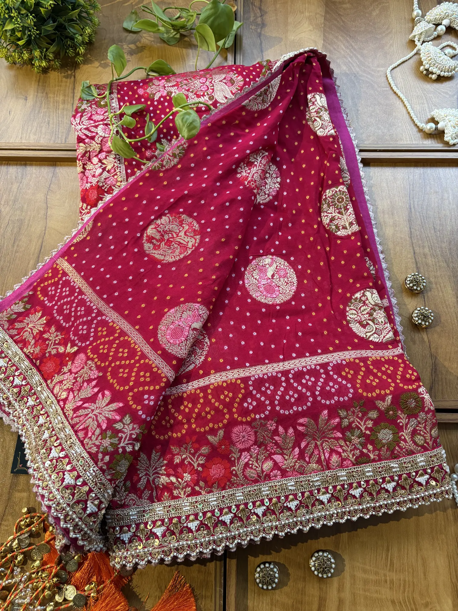 Rani Khaddi Georgette Heavy Motifs Handwork Border Saree - Image 3