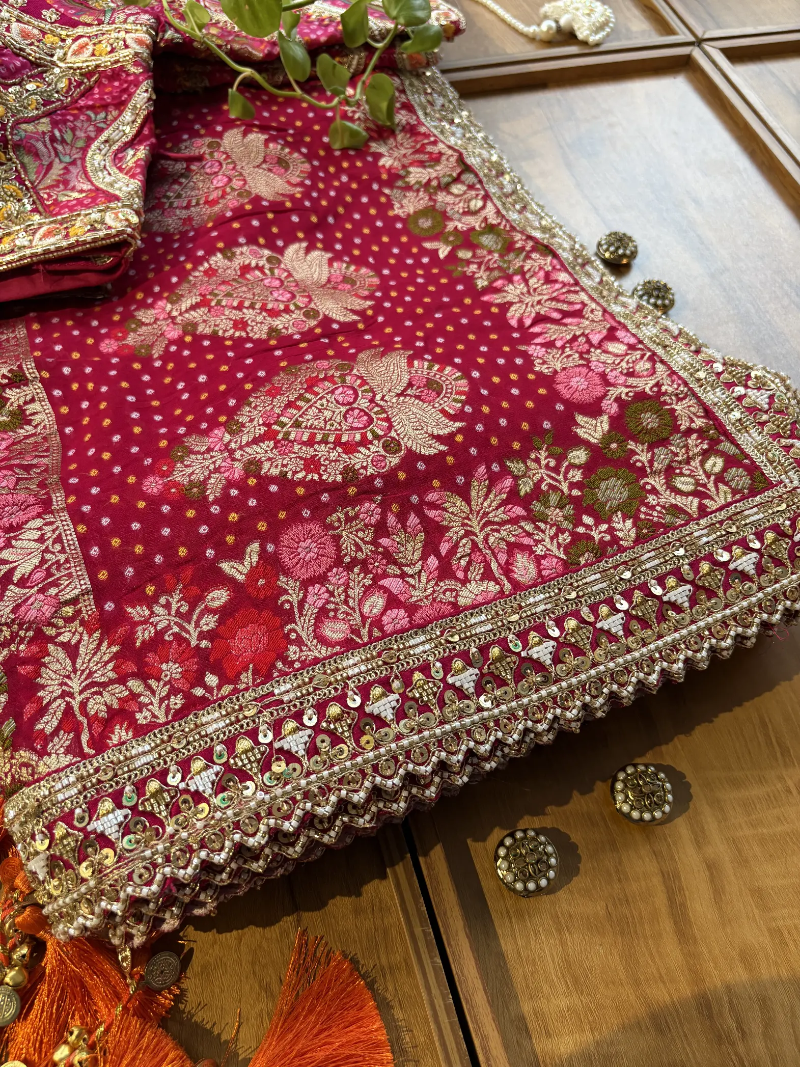 Rani Khaddi Georgette Heavy Motifs Handwork Border Saree - Image 2